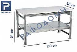 Γαλβανιζέ Πάγκος 150Χ80Χ91 (Μ-Π-Υ) Με Ξύλινη Επιφάνεια